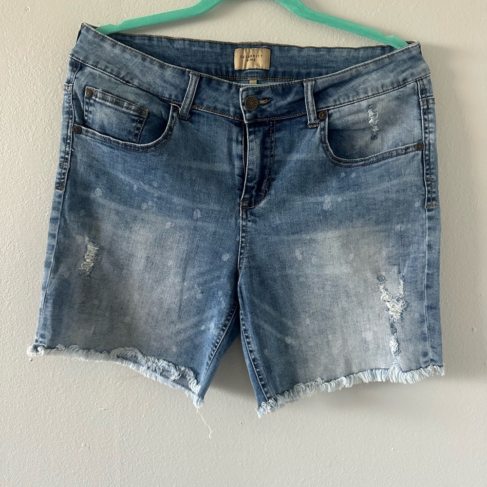 Celebrity Pink Blue Jean Shorts Distressed Casual
